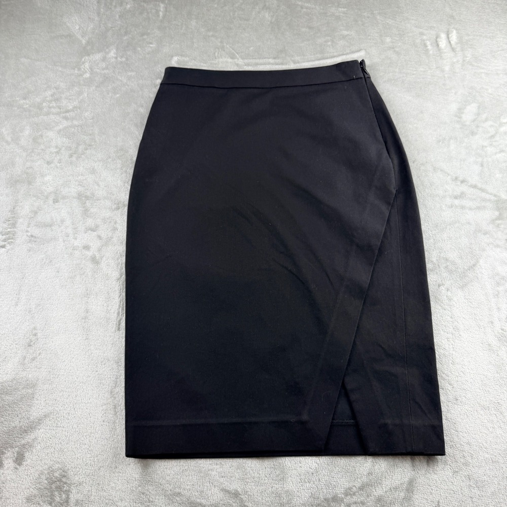 Banana Republic Black Faux Wrap Pencil Skirt Size 2 Stretch Cotton‎ Office Wear